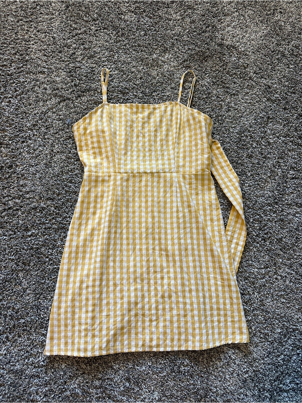 Yellow Gingham Spaghetti Strap Mini Dress